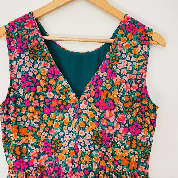 Floral Sleeveless Tiered Pleated Ruffle Chiffon Midi Dress Multicolor - Picture 2 of 8